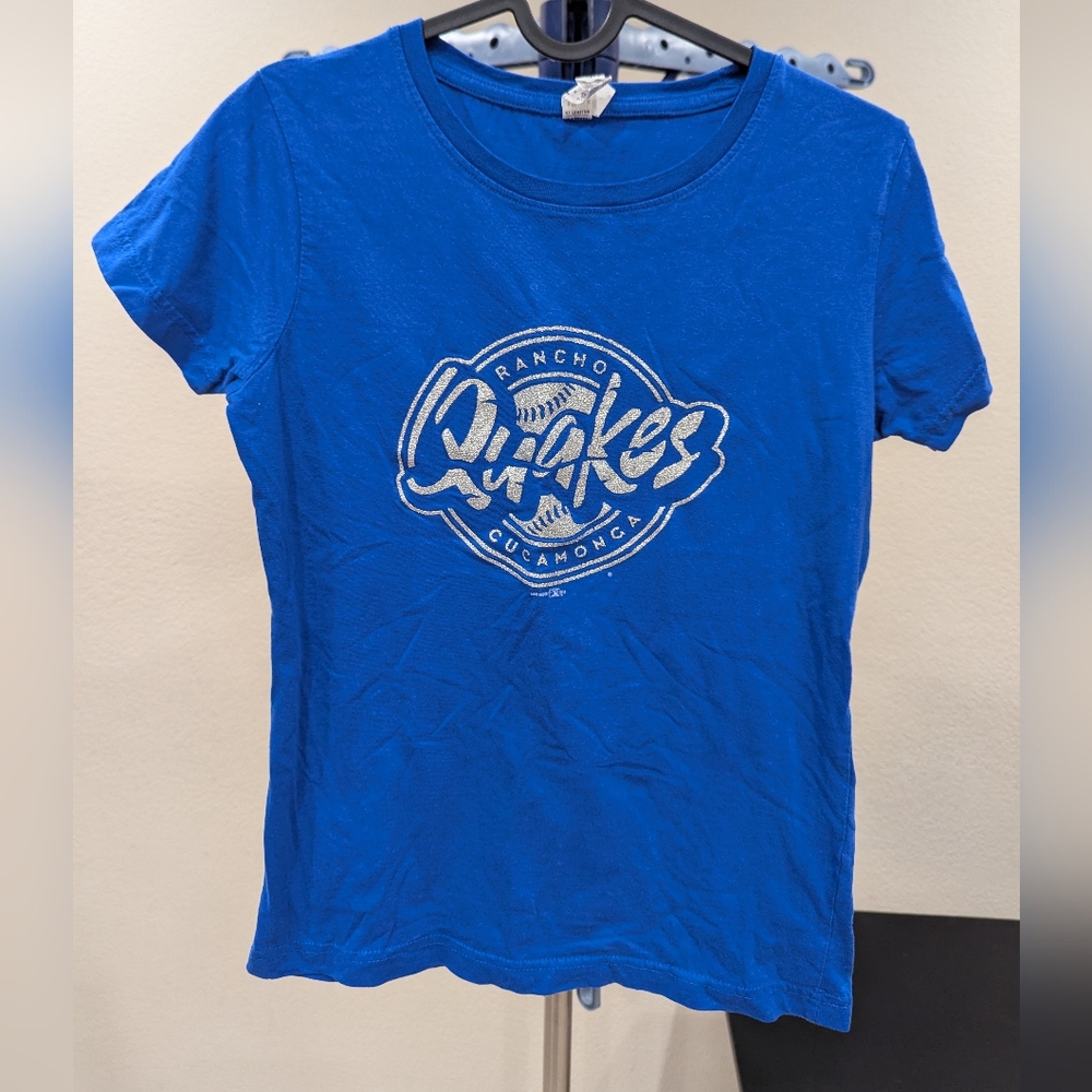Rancho Cucamonga Quakes Baseball Silver Glitter Graphic T-Shirt Women's S
